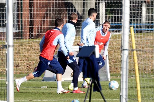 DEU, DFL, 2. FBL Hertha BSC, Training, 03.03.2025, Sportforum, Berlin, DEU, DFL, 2. FBL Hertha BSC, Training, im Bild DFL - regulations prohibit any use of Photographs as image sequences and or quasi-video Foto: Juergen Engler nordphoto GmbH