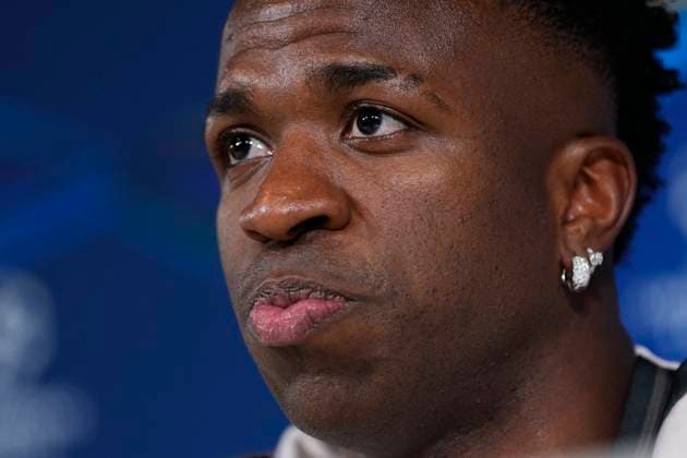 March 3, 2025, Valdebebas, Madrid, SPAIN: Vinicius Junior attends his press conference, PK, Pressekonferenz ahead of the UEFA Champions League, football match against Atletico de Madrid, at Ciudad Deportiva Real Madrid on March 03, 2025, in Madrid, Spain. Valdebebas SPAIN - ZUMAa181 20250303_zaa_a181_126 Copyright: xOscarxJ.xBarrosox