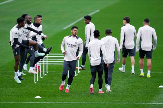 March 3, 2025, Valdebebas, Madrid, SPAIN: Jude Bellingham during the training day ahead of the UEFA Champions League, football match against Atletico de Madrid, at Ciudad Deportiva Real Madrid on March 03, 2025, in Madrid, Spain. Valdebebas SPAIN - ZUMAa181 20250303_zaa_a181_145 Copyright: xOscarxJ.xBarrosox