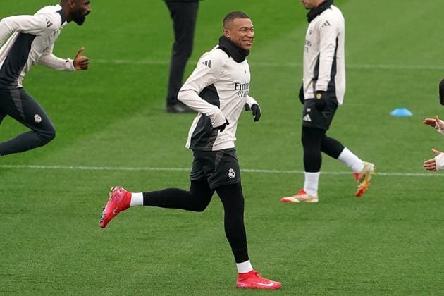 REAL MADRID CF v ATLETICO DE MADRID. CHAMPIONS LEAGUE 2024 2025. ROUND OF 16. 1ST LEG. Real Madrid CF s Kylian Mbappe during the training session prior to the first leg of the Champions League Round of 16 against Atletico de Madrid. March 3, 2025. (ALTERPHOTOS Acero) MadridSpain  Copyright: xAcerox