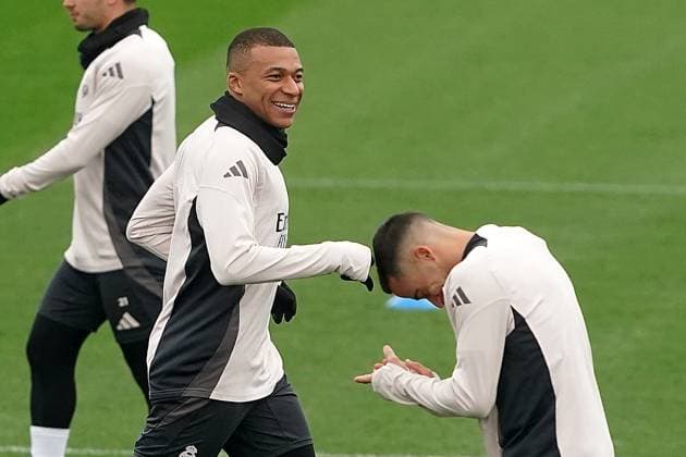REAL MADRID CF v ATLETICO DE MADRID. CHAMPIONS LEAGUE 2024 2025. ROUND OF 16. 1ST LEG. Real Madrid CF s Kylian Mbappe during the training session prior to the first leg of the Champions League Round of 16 against Atletico de Madrid. March 3, 2025. (ALTERPHOTOS Acero) MadridSpain  Copyright: xAcerox
