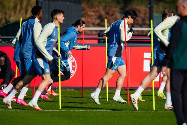 UEFA Champions League 2024-2025: training of Feyenoord Rotterdam - Anis Hadj Moussa of Feyenoord during the training of Feyenoord in preparation of the UEFA Champions League duel against Inter Milan at Trainingscomplex 1908 on 4 March 2025 in Rotterdam, The Netherlands. Copyright: xYannickxVerhoevenx