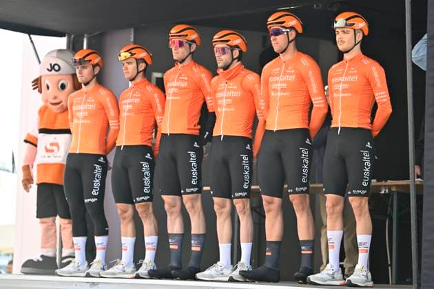 Samyn Classic 2025 DOUR, BELGIUM - MARCH 04 : team Euskaltel - Euskadi pictured during the 57th edition of the Samyn cycling race, with start in Quaregnon and finish in Dour after 199km of racing on March 4, 2025 in Dour, Belgium, 04 03 2025 Dour Belgium  Copyright: xJanxDexMeuleneirx