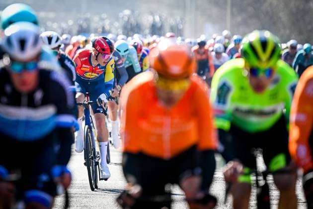 Lidl-Trek rider pictured in action during the Ename Samyn Classic one day cycling race, 199,1km from Quaregnon to Dour on Tuesday 04 March 2025. TOM GOYVAERTS TomxGoyvaerts  x114213797x