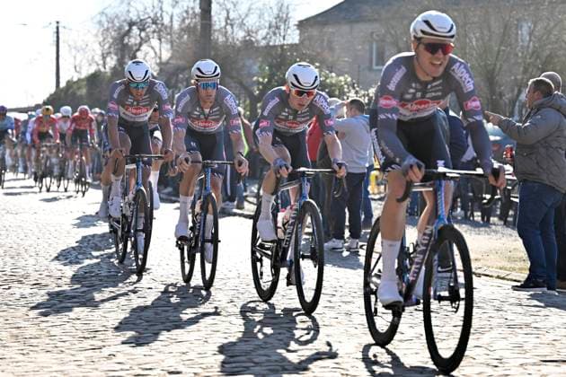 Samyn Classic 2025 DOUR, BELGIUM - MARCH 04 : riders of Alpecin-Deceuninck pictured during the 57th edition of the Samyn cycling race, with start in Quaregnon and finish in Dour after 199km of racing on March 4, 2025 in Dour, Belgium, 04 03 2025 Dour Belgium  Copyright: xJanxDexMeuleneirx