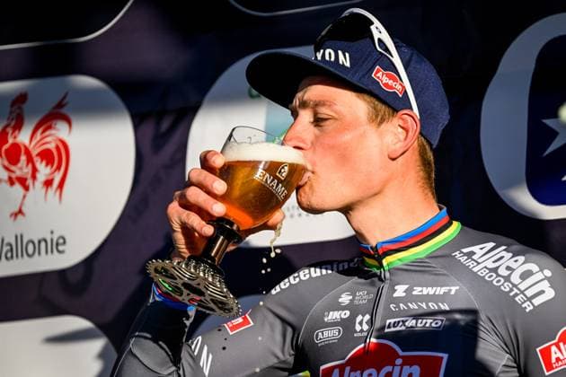 Dutch Mathieu van der Poel of Alpecin-Deceuninck pictured on the podium after the Ename Samyn Classic one day cycling race, 199,1km from Quaregnon to Dour on Tuesday 04 March 2025. TOM GOYVAERTS TomxGoyvaerts  x114223340x