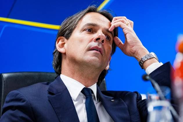 Champions League 2024-2025: press conference, PK, Pressekonferenz of FC Inter Milano Rotterdam - FC Inter Milano trainer Simone Inzaghi during the press conference of FC Inter Milano in preparation of the Champions League duel against Feyenoord at Stadion Feijenoord De Kuip on 4 March 2025 in Rotterdam, The Netherlands. Copyright: xYannickxVerhoevenx