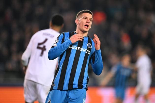 Club Brugge v Aston Villa - UEFA Champions League BRUGGE, BELGIUM - MARCH 04 : Tzolis Christos forward of Club Brugge dejected during the UEFA Champions League 2024 25 round of 16 match first round between Club Brugge and Aston Villa on March 4, 2025 in Brugge, Belgium, 04 03 2025 Brugge Belgium  Copyright: xTomasxSiskx