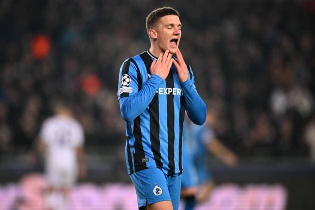 Club Brugge v Aston Villa - UEFA Champions League BRUGGE, BELGIUM - MARCH 04 : Tzolis Christos forward of Club Brugge dejected during the UEFA Champions League 2024 25 round of 16 match first round between Club Brugge and Aston Villa on March 4, 2025 in Brugge, Belgium, 04 03 2025 Brugge Belgium  Copyright: xTomasxSiskx
