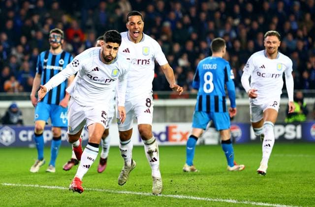 Marco Asensio of Aston Villa celebrates scoring a goal after making the score 1-3. Club Brugge v Aston Villa, UEFA Champions League, Round of 16, First Leg, Football, Jan Breydel Stadium, Brugge, Belgium - 04 Mar 2025 EDITORIAL USE ONLY No use with unauthorised audio, video, data, fixture lists, club league logos or live services. Online in-match use limited to 120 images, no video emulation. No use in betting, games or single club league player publications.  Copyright: xJamesxMarsh Shutterstockx 15176976bu