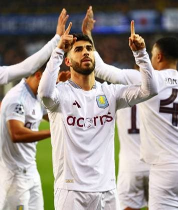 Marco Asensio of Aston Villa celebrates scoring a goal after making the score 1-3. Club Brugge v Aston Villa, UEFA Champions League, Round of 16, First Leg, Football, Jan Breydel Stadium, Brugge, Belgium - 04 Mar 2025 EDITORIAL USE ONLY No use with unauthorised audio, video, data, fixture lists, club league logos or live services. Online in-match use limited to 120 images, no video emulation. No use in betting, games or single club league player publications.  Copyright: xJamesxMarsh Shutterstockx 15176976bo