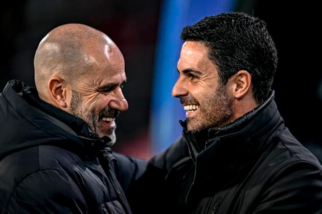 PSV trainer Peter Bosz, Arsenal trainer Mikel Arteta, during the match PSV - Arsenal at the Philips stadium for the UEFA Champions League- Round of 16 - 1st leg season 2024-2025 in EINDHOVEN, Netherlands on 4 march 2025, (photo by Stefan Koops EYE4images DeFodi Images)