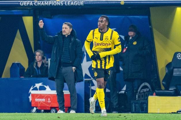 04.03.2025, Borussia Dortmund vs. OSC Lille, UEFA Champions League, Achtelfinale-Hinspiel Jamie Gittens (Borussia Dortmund, 43) Niko Kovac (Borussia Dortmund, Trainer) Copyright: xBahhoxKarax