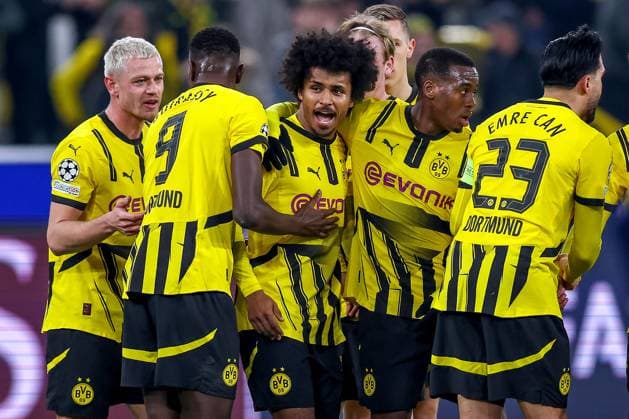 04.03.2025, Fußball, UEFA Champions League, Borussia Dortmund - OSC Lille, Signal Iduna Park, Runde der 16, Saison 2024 2025: Torjubel nach dem 1:0 durch Torschütze Karim Adeyemi (BVB 27) Nordrhein-Westfalen Deutschland