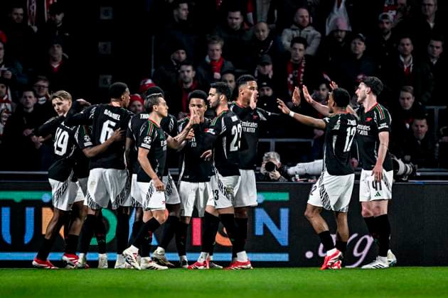 Arsenal midfielder Ethan Nwaneri celebrating the goal 0-2, during the match PSV - Arsenal at the Philips stadium for the UEFA Champions League- Round of 16 - 1st leg season 2024-2025 in EINDHOVEN, Netherlands on 4 march 2025, (photo by Stefan Koops EYE4images DeFodi Images)