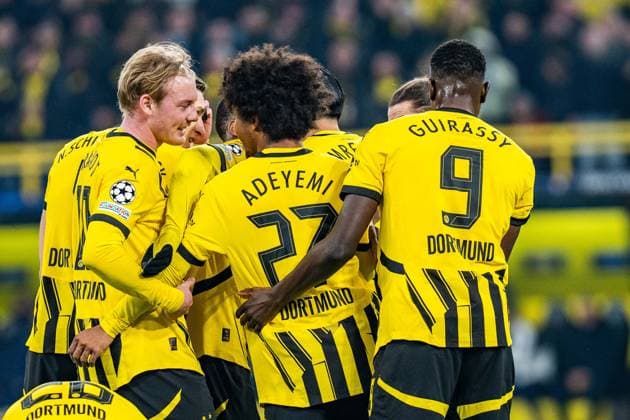 04.03.2025, Borussia Dortmund vs. OSC Lille, UEFA Champions League, Achtelfinale-Hinspiel Tor zum 1:0 durch Karim Adeyemi (Borussia Dortmund, 27) Julian Brandt (Borussia Dortmund, 10) Serhou Guirassy (Borussia Dortmund, 9) Copyright: xBahhoxKarax