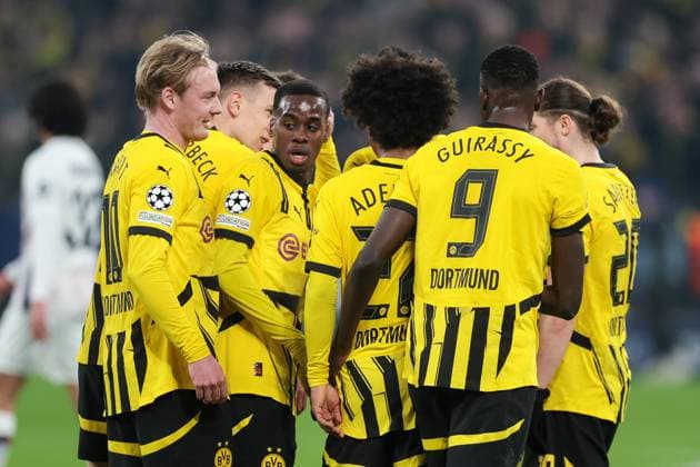 04.03.2025, UEFA Champions League, Achtelfinale, Borussia Dortmund - Lille OSC, Die Spieler des BVB bejubeln das Tor zum 1:0 durch Karim Adeyemi (Borussia Dortmund), Dortmund Signal Iduna Park NRW Deutschland xRHR-FOTO DEx Copyright: DennisxEwert RHR-FOTOx RHR-FOTO DE