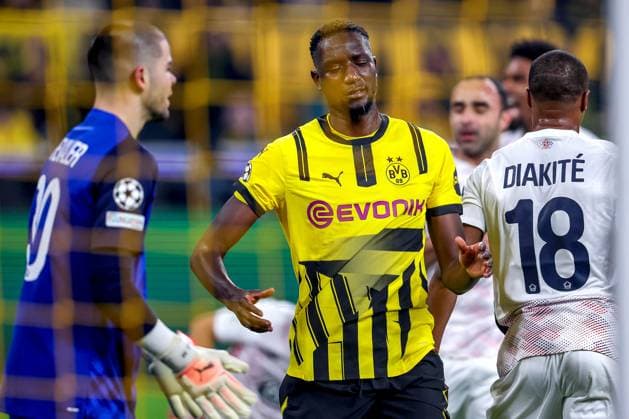 04.03.2025, Fußball, UEFA Champions League, Borussia Dortmund - OSC Lille, Signal Iduna Park, Runde der 16, Saison 2024 2025: Serhou Guirassy (BVB 9) Enttäuschung Enttäuscht Nordrhein-Westfalen Deutschland