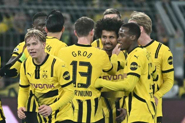 Sport Bilder des Tages Karim Adeyemi (Dortmund 27) jubelt nach dem Tor zum 1:0 mit der Mannschaft 04.03.2025 Fussball, Champions League, Borussia Dortmund vs Lille OSC, Signal Iduna Park, Dortmund,