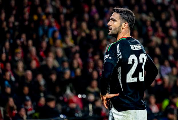 Arsenal midfielder Mikel Merino celebrating the goal during the match PSV - Arsenal at the Philips stadium for the UEFA Champions League- Round of 16 - 1st leg season 2024-2025 in EINDHOVEN, Netherlands on 4 march 2025, (photo by Marcel van Dorst EYE4images DeFodi Images)