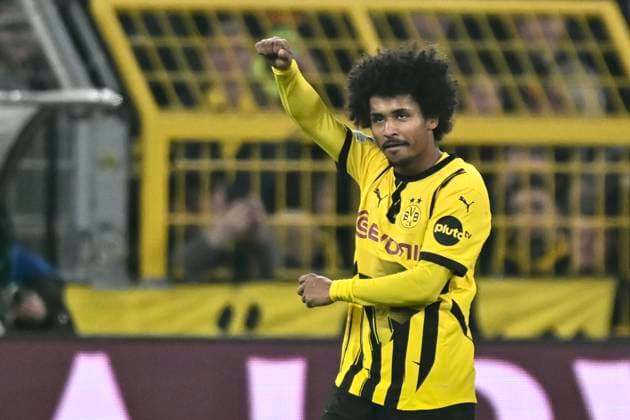 Karim Adeyemi (Dortmund 27) jubelt nach dem Tor zum 1:0 04.03.2025 Fussball, Champions League, Borussia Dortmund vs Lille OSC, Signal Iduna Park, Dortmund,