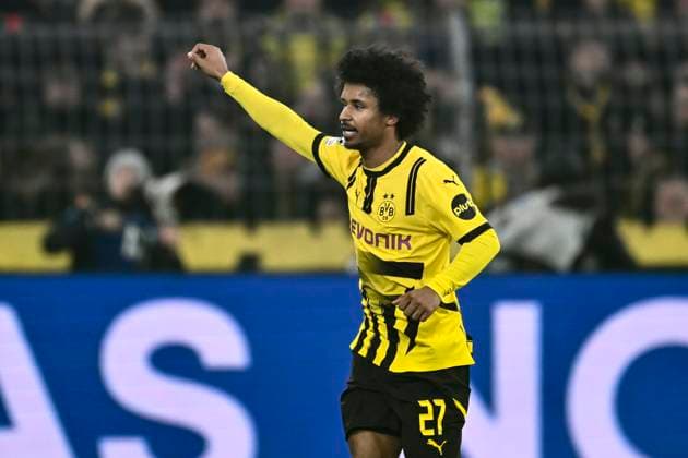 Karim Adeyemi (Dortmund 27) jubelt nach dem Tor zum 1:0 04.03.2025 Fussball, Champions League, Borussia Dortmund vs Lille OSC, Signal Iduna Park, Dortmund,