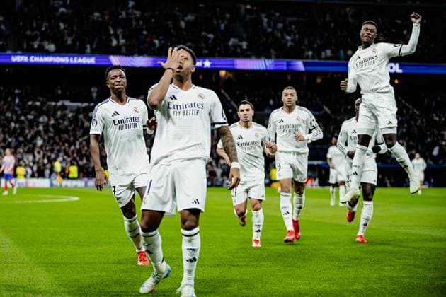 Real Madrid CF vs Atletico de Madrid - UEFA Champions League - 04 03 2025 Rodrygo of Real Madrid celebrates his goal during the UEFA Champions League match between Real Madrid CF and Atletico de Madrid at Estadio Santiago Bernabeu on March 04, 2025 in Madrid, Spain. Madrid Spain Copyright: xPGSxPhotoxAgencyx