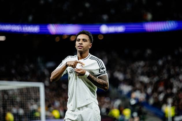 Real Madrid CF vs Atletico de Madrid - UEFA Champions League - 04 03 2025 Rodrygo of Real Madrid celebrates his goal during the UEFA Champions League match between Real Madrid CF and Atletico de Madrid at Estadio Santiago Bernabeu on March 04, 2025 in Madrid, Spain. Madrid Spain Copyright: xPGSxPhotoxAgencyx