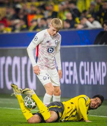 Dortmund, Germany. 04th Mar 2025. Emre Can (BvB) Hakon Haraldsson (Lille) Borussia Dortmund - Lille OSC 04.03.2025