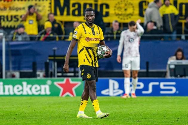 04.03.2025, Borussia Dortmund vs. OSC Lille, UEFA Champions League, Achtelfinale-Hinspiel Serhou Guirassy (Borussia Dortmund, 9) mit Ball in der Hand Copyright: xBahhoxKarax