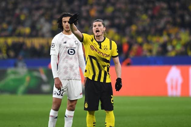 Marcel Sabitzer (Borussia Dortmund) gestures during the UEFA Champions League 2024 25 Round of 16 First Leg match between Borussia Dortmund and LOSC Lille at Signal Iduna Park on March 4, 2025 in Dortmund, Germany. (Photo by Ralf Treese DeFodi Images)