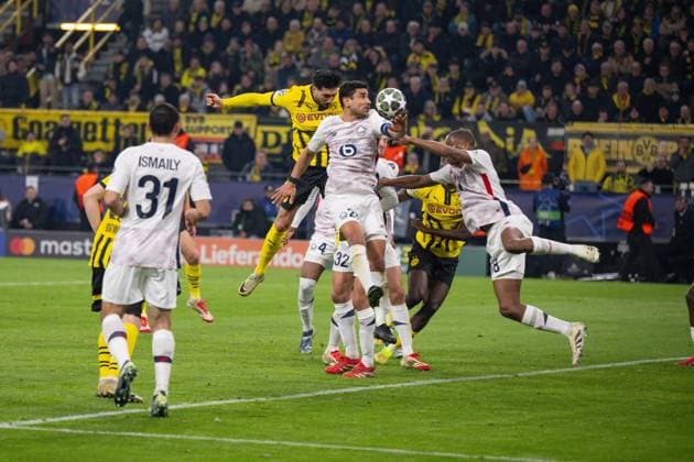04.03.2025, Fussball UEFA Champions League 2024 2025, Achtelfinale, Borussia Dortmund - Lille OSC, im Signal-Iduna-Park, Kopfballtor Emre Can (Borussia Dortmund) wurde aberkannt,