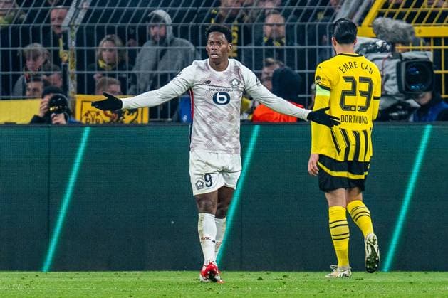 04.03.2025, Borussia Dortmund vs. OSC Lille, UEFA Champions League, Achtelfinale-Hinspiel Jonathan David (OSC Lille, 9) Emre Can (Borussia Dortmund, 23) Copyright: xBahhoxKarax