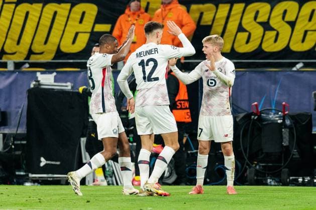 UEFA Champions League, Borussia Dortmund - LOSC Lille; 04.03.2025 Jubel zum 1:1 durch Hakon Arnar Haraldsson (LOSC Lille, 7) UEFA Champions League Achtelfinale Hinspiel, Borussia Dortmund - LOSC Lille; Dortmund, SIGNAL IDUNA PARK am 04.03.2025 Copyright: xBEAUTIFULxSPORTS Wunderlx