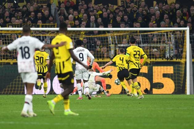 Hakon Arnar Haraldsson (Lille OSC) scores his team™s first goal during the UEFA Champions League 2024 25 Round of 16 First Leg match between Borussia Dortmund and LOSC Lille at Signal Iduna Park on March 4, 2025 in Dortmund, Germany. (Photo by Ralf Treese DeFodi Images)
