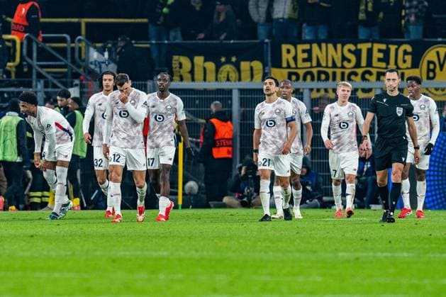 04.03.2025, Borussia Dortmund vs. OSC Lille, UEFA Champions League, Achtelfinale-Hinspiel Tor zum 1:1 durch Hakon Arnar Haraldsson (OSC Lille, 7) Thomas Meunier (OSC Lille, 12) Ayyoub Bouaddi (OSC Lille, 32) Ngalayel Mukau (OSC Lille, 17) Benjamin Andre (OSC Lille, 21) Bafode Diakite (OSC Lille, 18) Copyright: xBahhoxKarax
