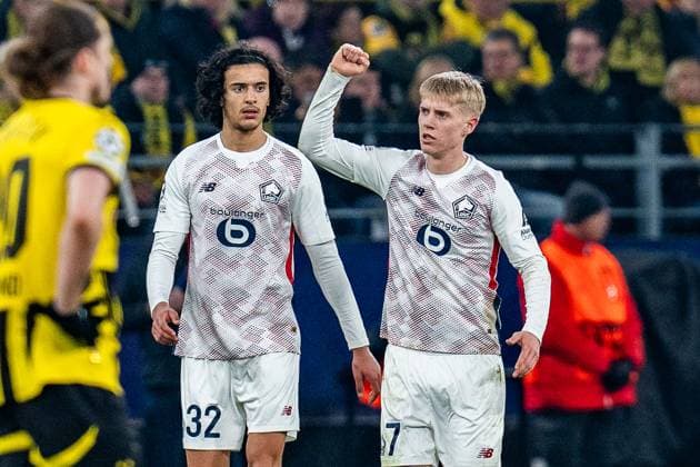 Sport Bilder des Tages 04.03.2025, Borussia Dortmund vs. OSC Lille, UEFA Champions League, Achtelfinale-Hinspiel Tor zum 1:1 durch Hakon Arnar Haraldsson (OSC Lille, 7) Copyright: xBahhoxKarax