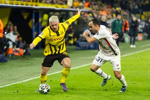 UEFA Champions League, Borussia Dortmund - LOSC Lille; 04.03.2025 Julian Ryerson (Borussia Dortmund, 26), Ismaily (LOSC Lille, 31). UEFA Champions League, Borussia Dortmund - LOSC Lille, Hinspiel Achtelfinale, am 04.03.2025, Signal-Iduna Park, Dortmund Copyright: xBEAUTIFULxSPORTS Meuselx