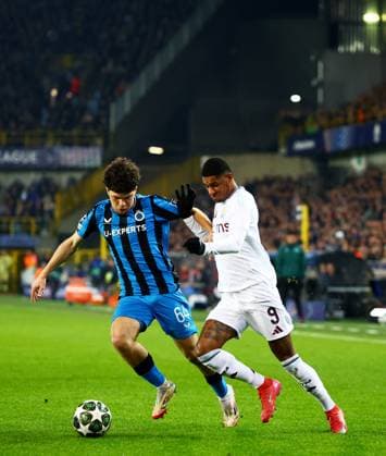 Kyriani Sabbe of Club Brugge and Marcus Rashford of Aston Villa. Club Brugge v Aston Villa, UEFA Champions League, Round of 16, First Leg, Football, Jan Breydel Stadium, Brugge, Belgium - 04 Mar 2025 EDITORIAL USE ONLY No use with unauthorised audio, video, data, fixture lists, club league logos or live services. Online in-match use limited to 120 images, no video emulation. No use in betting, games or single club league player publications.  Copyright: xJamesxMarsh Shutterstockx 15176976df