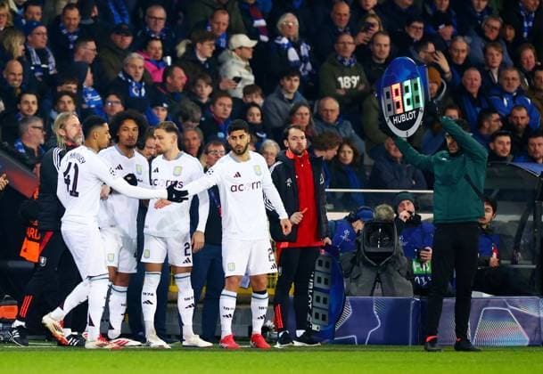 Jacob Ramsey, Boubacar Kamara, Matty Cash an Marco Asensio of Aston Villa are all ready to be substituted on. Club Brugge v Aston Villa, UEFA Champions League, Round of 16, First Leg, Football, Jan Breydel Stadium, Brugge, Belgium - 04 Mar 2025 EDITORIAL USE ONLY No use with unauthorised audio, video, data, fixture lists, club league logos or live services. Online in-match use limited to 120 images, no video emulation. No use in betting, games or single club league player publications.  Copyright: xJamesxMarsh Shutterstockx 15176976co