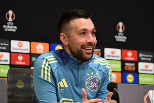 AMSTERDAM - Ajax coach Francesco Farioli during a press conference, PK, Pressekonferenz ahead of the Europa League last 16 match, against Eintracht Frankfurt. ANP OLAF CRACK xVIxANPxSportx xxANPxIVx 521623691 originalFilename: 521623691.jpg