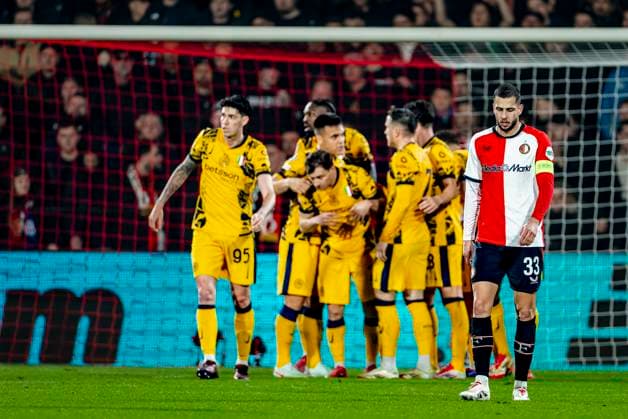 Feyenoord Rotterdam defender David Hancko dejected during the match Feyenoord - Inter at the Stadium De Kuip for the UEFA Champions League - Round of 16 - 1st leg season 2024-2025 in ROTTERDAM, Netherlands on 5 march 2025, (photo by Marcel van Dorst EYE4images DeFodi Images)