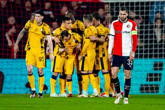 Feyenoord Rotterdam defender David Hancko dejected during the match Feyenoord - Inter at the Stadium De Kuip for the UEFA Champions League - Round of 16 - 1st leg season 2024-2025 in ROTTERDAM, Netherlands on 5 march 2025, (photo by Marcel van Dorst EYE4images DeFodi Images)