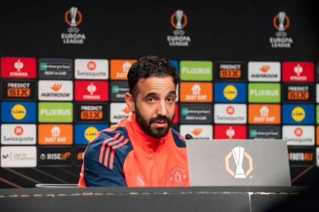 Manchester United, ManU FC press conference, PK, Pressekonferenz Manchester United Manager Ruben Amorim during the Manchester United FC Press Conference ahead of the UEFA Europe League Round of 16 1st leg match at Reale Arena, San Sebastian, Spain on 5 March 2025 Credit: Eleanor Hoad Every Second Media Editorial use only. All images are copyright Every Second Media Limited. No images may be reproduced without prior permission. Copyright: xIMAGO EveryxSecondxMediax ESM-1352-0004 EleanorxHoadx xEveryxSecondxMediax