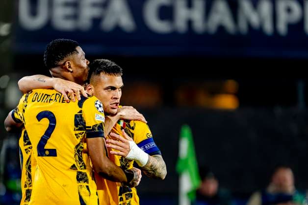 FC Internazionale Milan forwarder Lautaro Martinez scores the 0-2 and celebrating the goal during the match Feyenoord - Inter at the Stadium De Kuip for the UEFA Champions League - Round of 16 - 1st leg season 2024-2025 in ROTTERDAM, Netherlands on 5 march 2025, (photo by Marcel van Dorst EYE4images DeFodi Images)