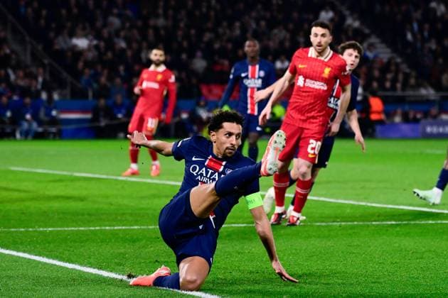 FOOTBALL : PSG vs Liverpool - Ligue des Champions - 05 03 2025 Marquinhos ( 5 - PSG ) during the UEFA Champions League match between Paris Saint Germain and Liverpool FC at Parc Des Princes on March 05 , 2025 in Paris, France. ( Photo by Dante Badano PsnewZ ) - ParisFrance  Copyright: xDantexBadanox