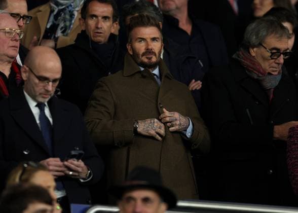 Paris, France, 5th March 2025. David Beckham is seen in the stands before the UEFA Champions League match Paris Saint Germain vs Liverpool at Le Parc des Princes, Paris. Picture credit should read: Paul Terry Sportimage EDITORIAL USE ONLY. No use with unauthorised audio, video, data, fixture lists, club league logos or live services. Online in-match use limited to 120 images, no video emulation. No use in betting, games or single club league player publications. SPI_016_PT_PSG_Liverpool SPI-3726-0016