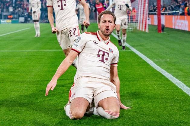 05.03.2025, FC Bayern München vs. Bayer Leverkusen, UEFA Champions League, Achtelfinale-Hinspiel Tor zum 1:0 durch Harry Kane (FC Bayern Muenchen, 9) Copyright: xBahhoxKarax