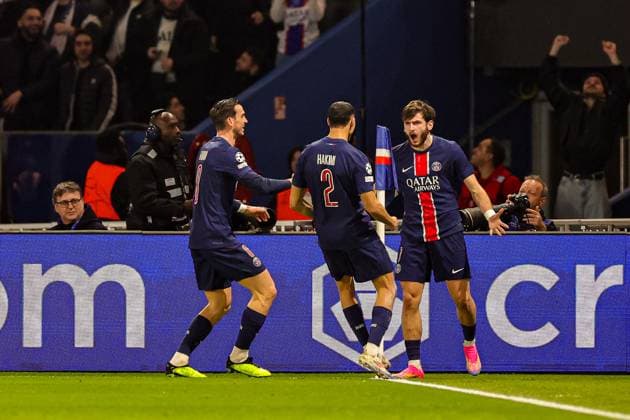 Paris Saint-Germain v Liverpool Champions League 05 03 2025. Goal 1-0 Khvicha Kvaratskhelia (7) of Paris Saint-Germain scores a goal and celebrates during the Champions League match between Paris Saint-Germain and Liverpool at Parc des Princes, Paris, France on 5 March 2025. Editorial use only , Copyright: xNigelxKeenex PSI-21574-0022