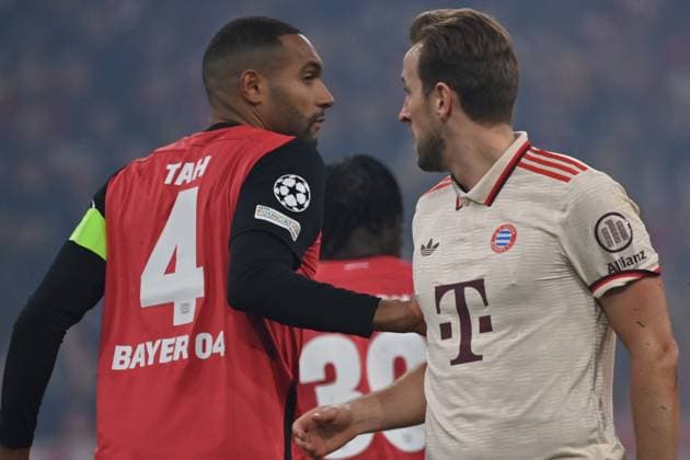 05.03.2025, xjrdrx, Fussball UEFA Champions League, FC Bayern Muenchen - Bayer 04 Leverkusen v.l. Jonathan Tah (Bayer Leverkusen) Harry Kane (FC Bayern Muenchen) (DFL DFB REGULATIONS PROHIBIT ANY USE OF PHOTOGRAPHS as IMAGE SEQUENCES and or QUASI-VIDEO) Muenchen